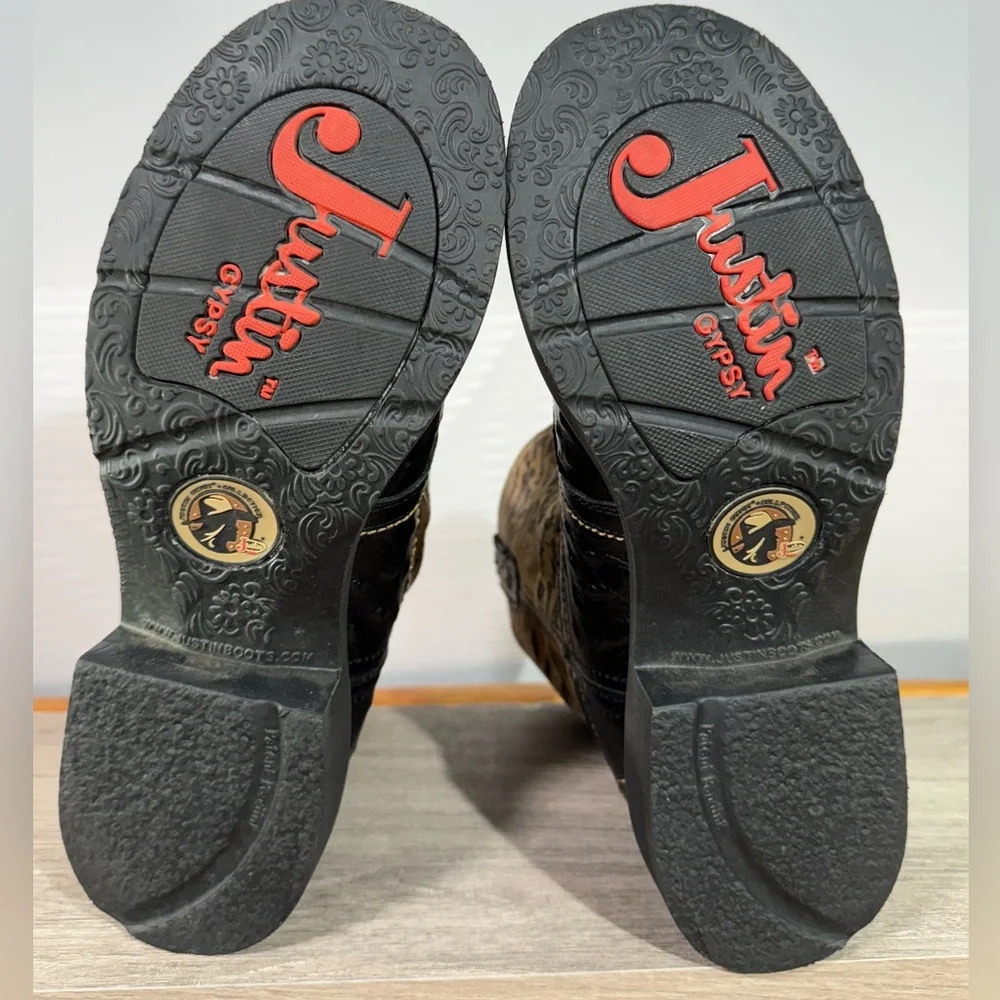 Justin Boots Black and Tan Heeled Boots - Picture 12 of 16